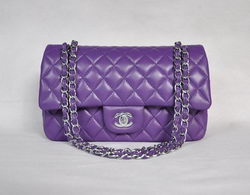 AAA Chanel Classic Flap Bag 1112 Purple Leather Silver Hardware Knockoff